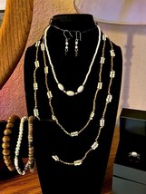 Blended Brown/White Seed Bead Double Necklace Set, Unsigned - £19.67 GBP