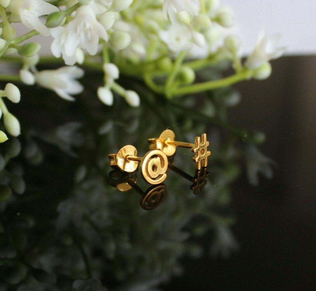 14k Solid Gold Symbol Studs Minimalist Gold Body Piercing Jewelry Nose E... - $202.58