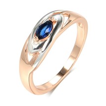 Luxury Blue Stone Ring 585 Rose Gold Mixed White Gold Women Wide Rings Trendy Na - £10.05 GBP