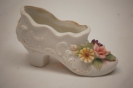 Old Vintage Mini Lefton Shoe w Purple Pink Yellow Flower KW299 Shadow Box a - $14.84