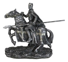 Suit of Armor Crusader Knight With Long Spear Riding On Cavalry Horse Figurine - £16.77 GBP