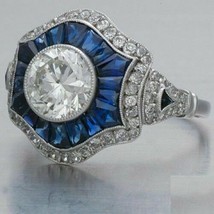 3.80 Ct Vintage Simulated Diamond &amp; Sapphire Engagement Ring Sterling Si... - £76.57 GBP