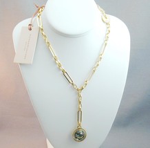 FAB Mignonne Gavigan Luna Charm Necklace NWT Gold Tone Abalone MOP 2 Sided - $125.00