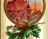 A Happy Christmastide Embossed Holly Pine Baugh Rooftops Embossed 1912 P... - $3.91