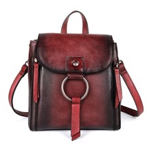 Female High Quality Leather Ruack Girls Travel Bags Brush Color Daypack Knapsack - £110.31 GBP
