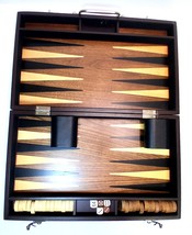 Travel Backgammon Set – 9&quot;x15&quot; Brown Faux Leather Case Excellent - $33.61