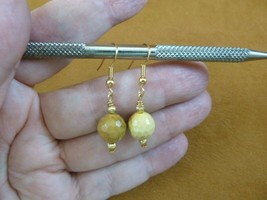 (EE-385-7) 10mm yellow Mookaite jasper gemstone bead dangle gold tone earrings - £12.55 GBP