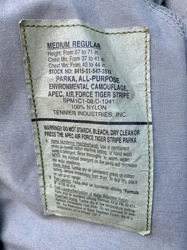 GENUINE USAF APECS ABU GORE TEX TIGER STRIPE ALL PURPOSE SET - MEDIUM REGULAR #2 Item image 3