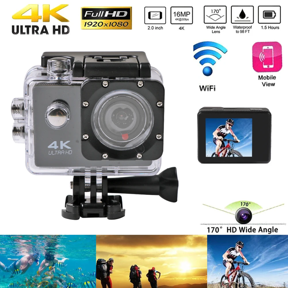 12MP Helmet Action Camera 4K / 25fps Ultra HD LCD Screen WiFi Digital Camera 170 - $137.57