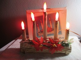 Vintage Christmas Yule Log &amp; Candles Union Products 5 Lights with Box Works! - £30.96 GBP