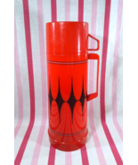 Stylish 1970&#39;s Aladdin Industries 3pc Red &amp; Black Diamond 1QT Thermos 12... - $16.00