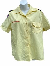80&#39;s Boy Scouts Women&#39;s Yellow Uniform Shirt Blouse Patch SIze Medium 12... - £19.78 GBP