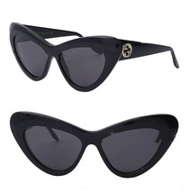 GUCCI 0895 Black Gray Cat Eye Runway Gg0895s 001 Retro Fashion Chunky Sunglasses - £245.32 GBP