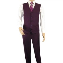Men BERRAGAMO 3pc Suit Vested Plain front Pants Side Vents Formal A6732 Burgundy image 3
