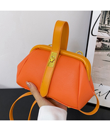 Luxury Designer Women Orange PU Leather Small Handbag Clutch Silver Shel... - £29.94 GBP