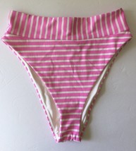 NEW AERIE Pink Striped High Waisted Bikini Bottom (Size M) - £19.62 GBP