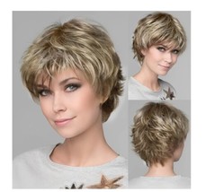 HAIRCUBE Human-hair Like Texture Light Blonde Mixed Off-white Short Pixie Cut... - £22.52 GBP