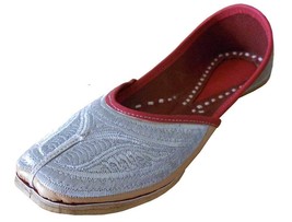 Women Shoes Indian Handmade Punjabi Mojari Leather Flip-Flops Jutti Silver US 8  - £35.38 GBP