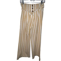 Harper Heritage Linen Blend Yellow White Stripe Wide Leg Pants Belt Wome... - $10.34