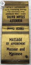 Vintage Matchbook Cover Berkeley Steam Baths Massage by Appointment - $4.99