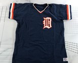 Vintage Detroit Tigers Baseball Jersey Mens XL Navy Blue Orange Old English - $69.29