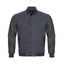 Varsity Jacket Letterman Jacket Baseball Jacket Gray Body &amp; Gray Leather... - $86.90+