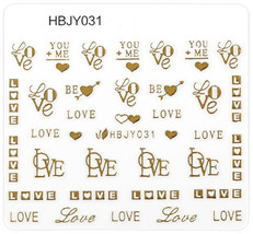 Nail Art 3D Decal Stickers Golden Color Hearts Words Love HBJY031 - $57.59 MXN