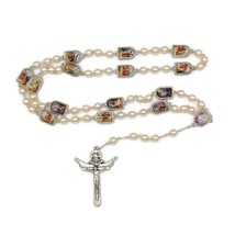 Handmade Holy Way Rosary | White Pearl Beads w/ Images of the Stations - £21.18 GBP