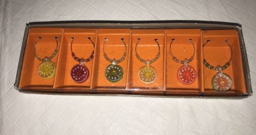 Pier 1 Wine Glass Charms Markers Glass Fruit Slices NEW Personalize Stemware (6) - $9.99