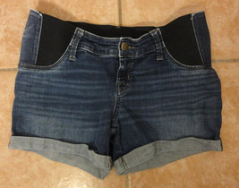 Women&#39;s Isabel Maternity Denim Midi Shorts Size 4 / 27 Blue Jean Side Panels - £7.28 GBP