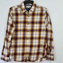 Aeropostale Shirt Men&#39;s Size M Tan Cream Plaid Long Sleeve Button Up Cotton Top - £9.02 GBP