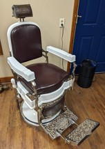 RESTORED Antique KOKEN Barber Chair - Nickel Plated and Porcelain w/ Headrest - £2,557.46 GBP