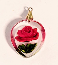 Vintage Lucite Rose Pendant 7/8th Inch in Size - $6.95
