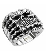 Large Skull Ring Mens Stainless Steel Skeleton Head Demon Claw Band Size... - £16.01 GBP