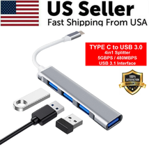 USB-C Type C to USB 3.0 4 Port Hub Splitter for PC Mac Phone Macbook Pro Ipad - £6.84 GBP