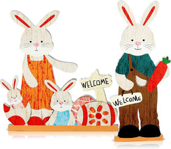 2 Pcs Easter Decoration for Home Retro Bunny Table Sign Wooden Easter Decor - £10.99 GBP