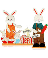 2 Pcs Easter Decoration for Home Retro Bunny Table Sign Wooden Easter Decor - £11.05 GBP