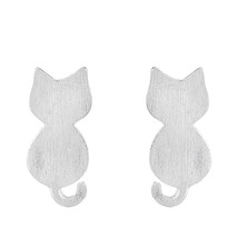 Adorable Little Kitty Cat Satin Finish Sterling Silver Stud Earrings - £8.55 GBP