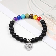 Black Lava Rock Beads 7 Chakra Healing Balance Yoga Bracelets for Men Women Reik - £8.71 GBP