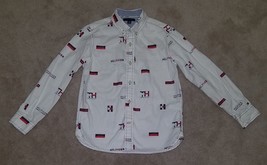 Tommy Hilfiger Boys Button Down Shirt Medium 8-10 Spellout Red White Blue - £16.54 GBP