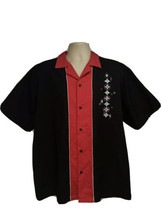 Hilton Retro Colorblock Black Red Bowling Rockabilly Hipster Button Up S... - £31.14 GBP