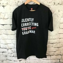 Hanes Silently Correcting Your Grammar Mens Sz L Novelty T-Shirt Black Tagless - £5.53 GBP