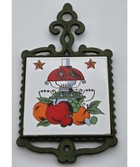 Cast Iron Ceramic Trivet Japan Oil Lamp Fruit Motif Vintage Kitchen Decor - $20.91 CAD