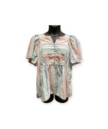 Size 1X (15W-18W) Terra &amp; Sky Striped Peasant Style Shirt - £7.84 GBP