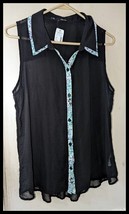 Maurices Black Semi-Sheer Floral Sleeveless Button Front High Low Blouse  Large - £10.95 GBP