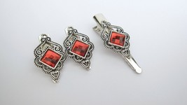 Small silver metal and red crystal alligator hair claw clip for thin fin... - £8.56 GBP