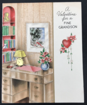 VTG 1942 Hallmark For Fine Grandson Desk w/ Golden Horse Lamp Valentines Card - $9.49