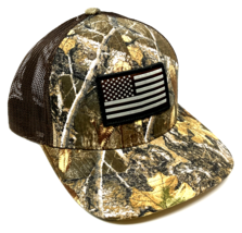 REALTREE CAMO USA AMERICAN FLAG BROWN MESH TRUCKER SNAPBACK HAT CAP CURV... - £7.55 GBP