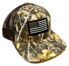 REALTREE CAMO USA AMERICAN FLAG BROWN MESH TRUCKER SNAPBACK HAT CAP CURV... - £7.57 GBP