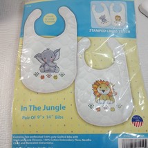 NEW Design Works In the Jungle bib baby Stamped Cross Stitch Kit lion el... - £10.79 GBP